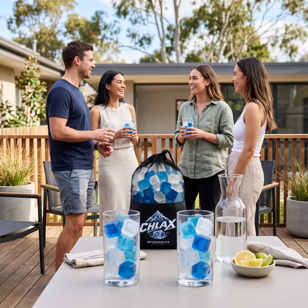 Reducing plastic ice bag waste at a party with reusable ice