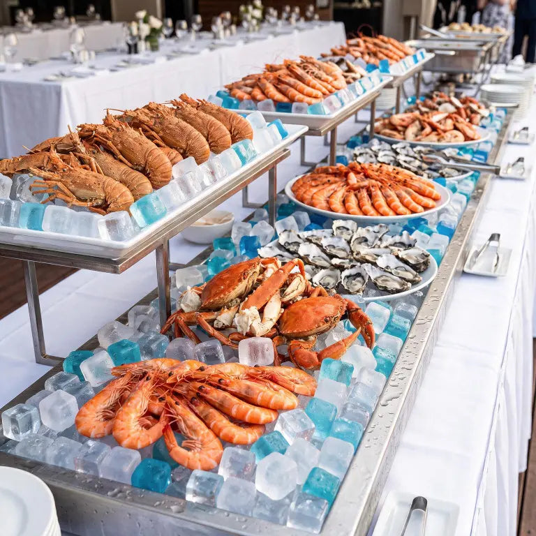 Seafood buffet kept cold for hospitality service