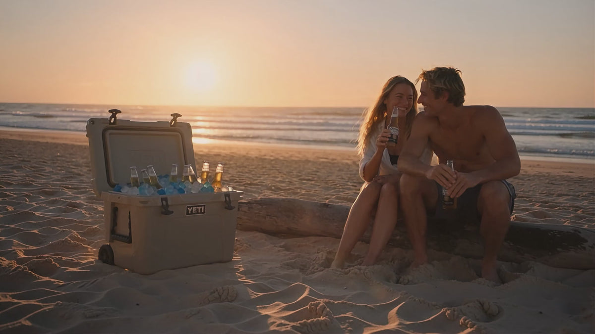 Epically cool drinks at dusk with CHLAX reusable ice in a YETI esky video 
